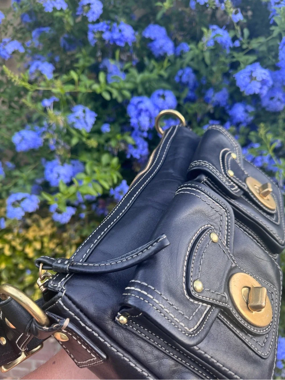 Vintage Coach Black Leather Turnlock Legacy Shoulder Bag